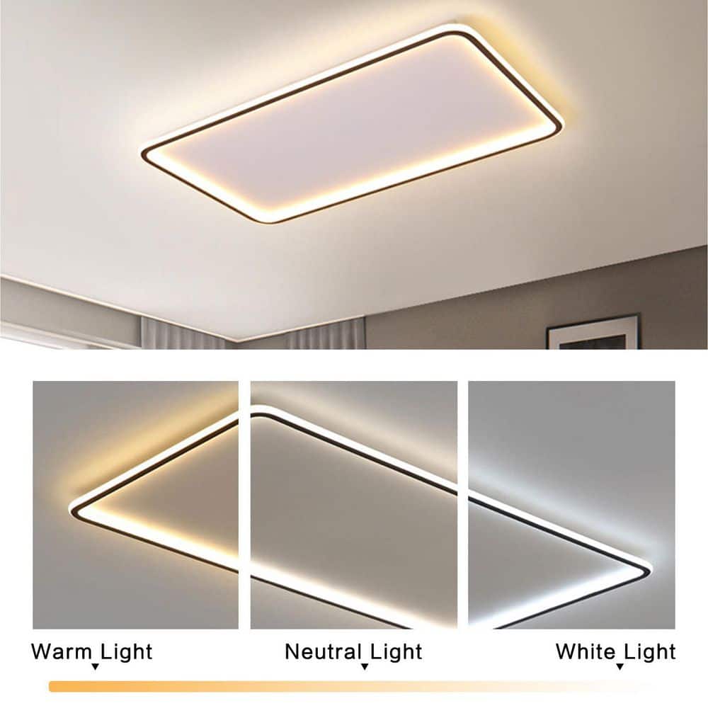 35.5 in. 1-Light White Modern Rectangular Shape Selectable LED Flush Mount Ceiling Light - Hercitys