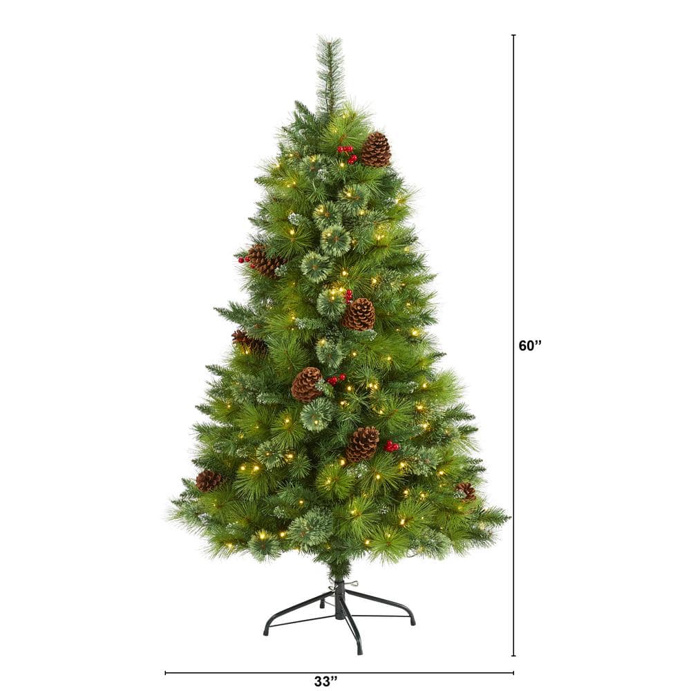 5 ft. Pre-Lit Montana Mixed Pine Artificial Christmas Tree with Pine Cones, Berries and 250 Clear LED Lights - Hercitys