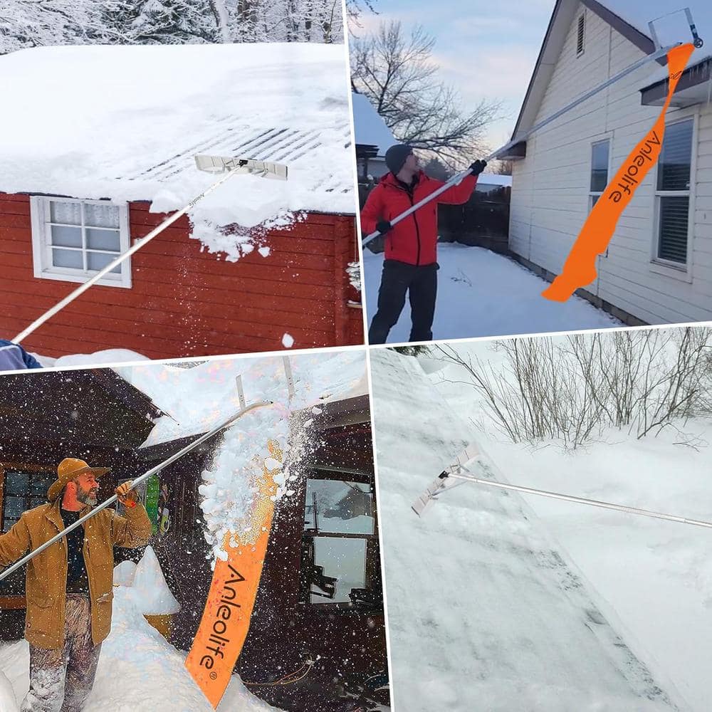 252 in. Aluminum Telescoping Handle Snow Roof Rake Shovel Large Blade Removal Tool with Extendable Poles - Hercitys