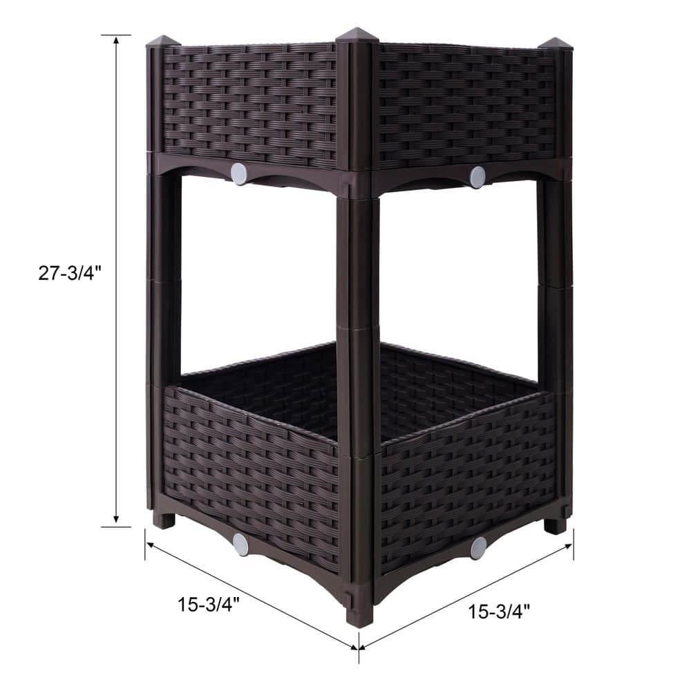 15.7 in. x 15.7 in. x 27.7 in. Brown Raised Garden Bed, Planter Raised Beds, Elevated Garden Bed, with Drainage Plug - Hercitys