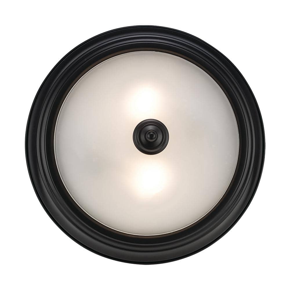 12.75 in. 2-Light Black Flush Mount Ceiling Light Fixture with Frosted Glass Shade (2-Pack) - Hercitys