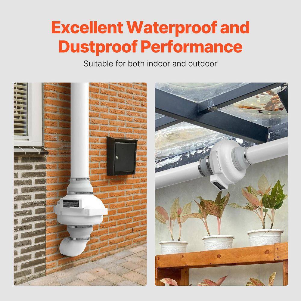 4 to 4.5 in. Radon Mitigation Fan System, Quiet 380 CFM Radon Mitigation Kit with 2-Couplers, Waterproof Radon Fan - Hercitys