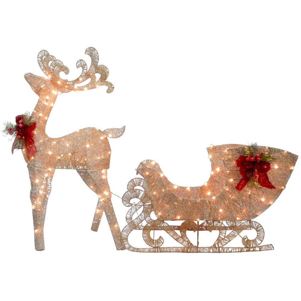 48 in. Reindeer and Santas Sleigh with LED Lights - Hercitys