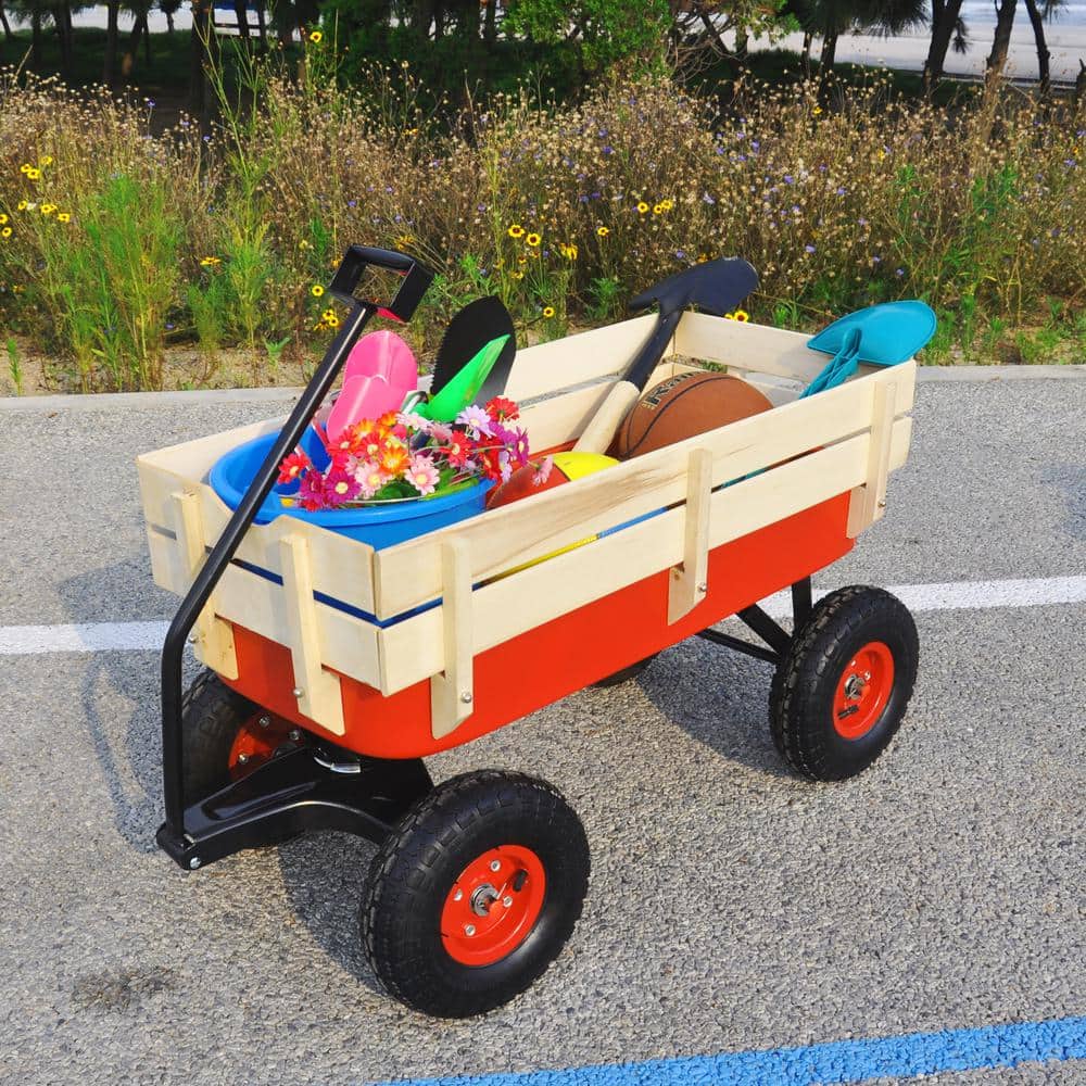 2.8 cu.ft. Steel Wagon Children Kid Garden Cart in Red - Hercitys