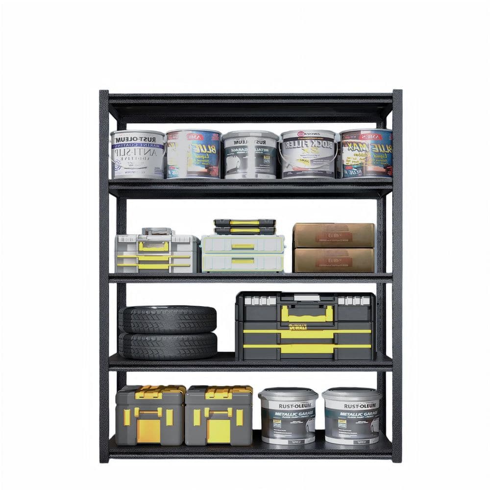 5-Tiers Metal Heavy Duty Adjustable Garage Storage Shelving Unit in Black (47.2 in. W x 72 in. H x 23.6 in. D) - Hercitys