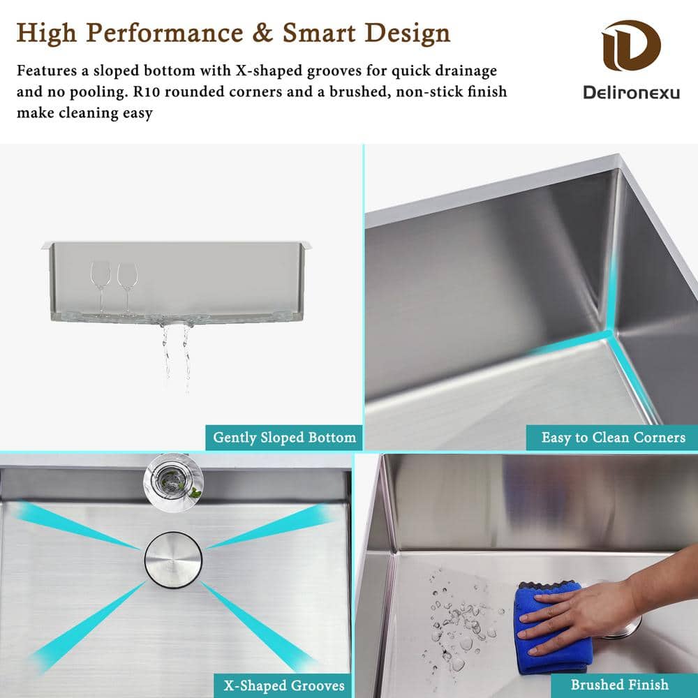 30 in. Undermount Kitchen Sink-Single Bowl 18 Gauge Stainless Steel with Strainer, Durable and Quiet Design - Hercitys