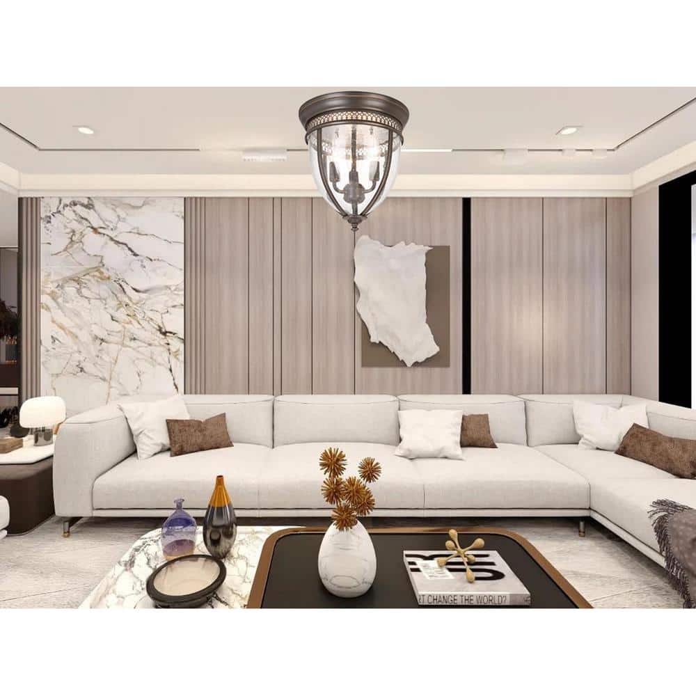 11 in. Oil-Rubbed Bronze Flush Mount Fixture with Clear Seeded Glass Shade - Hercitys