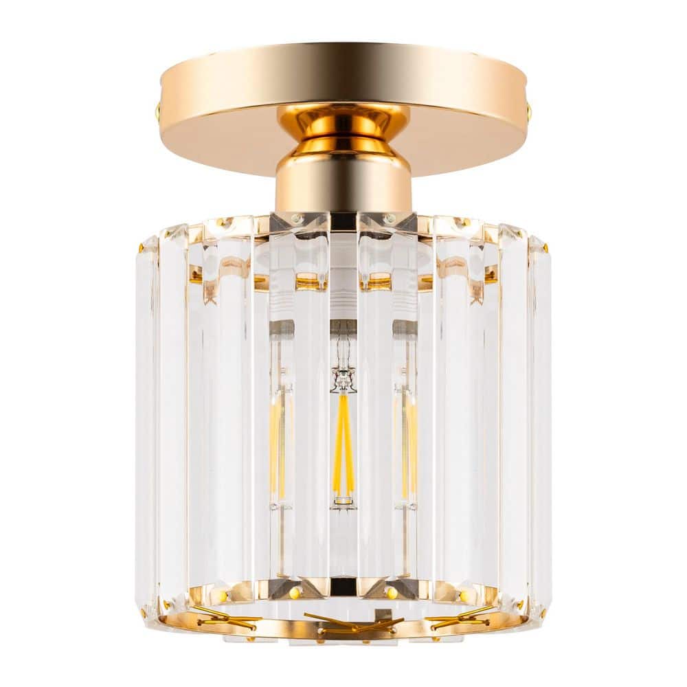 4.8 in. 1-Light Modern Gold Semi-Flush Mount with Crystal Shade (1-Pack) - Hercitys
