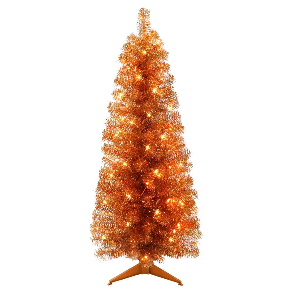 4.5 ft. Prelit Orange Tinsel Artificial Christmas Tree with 70 UL-Listed Clear Incandescent Lights - Hercitys