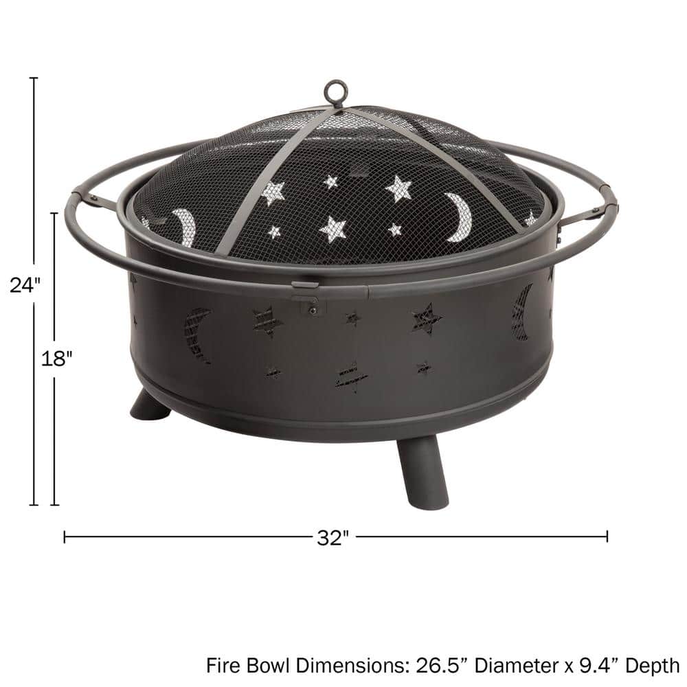30 in. Round Steel Star and Moon Firepit with Cover - Hercitys