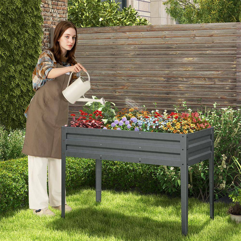 46 in. L x 24 in, W. x 32 in. H Freestanding Grey Steel Raised Garden Bed with Drainage Holes Garden Backyard and Patio - Hercitys