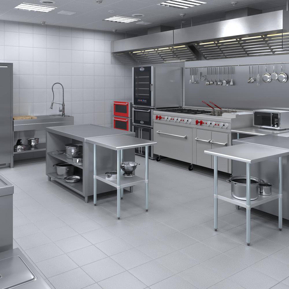 30 in. x 24 in. Stainless Steel Kitchen Utility Table with Adjustable Bottom Shelf - Hercitys