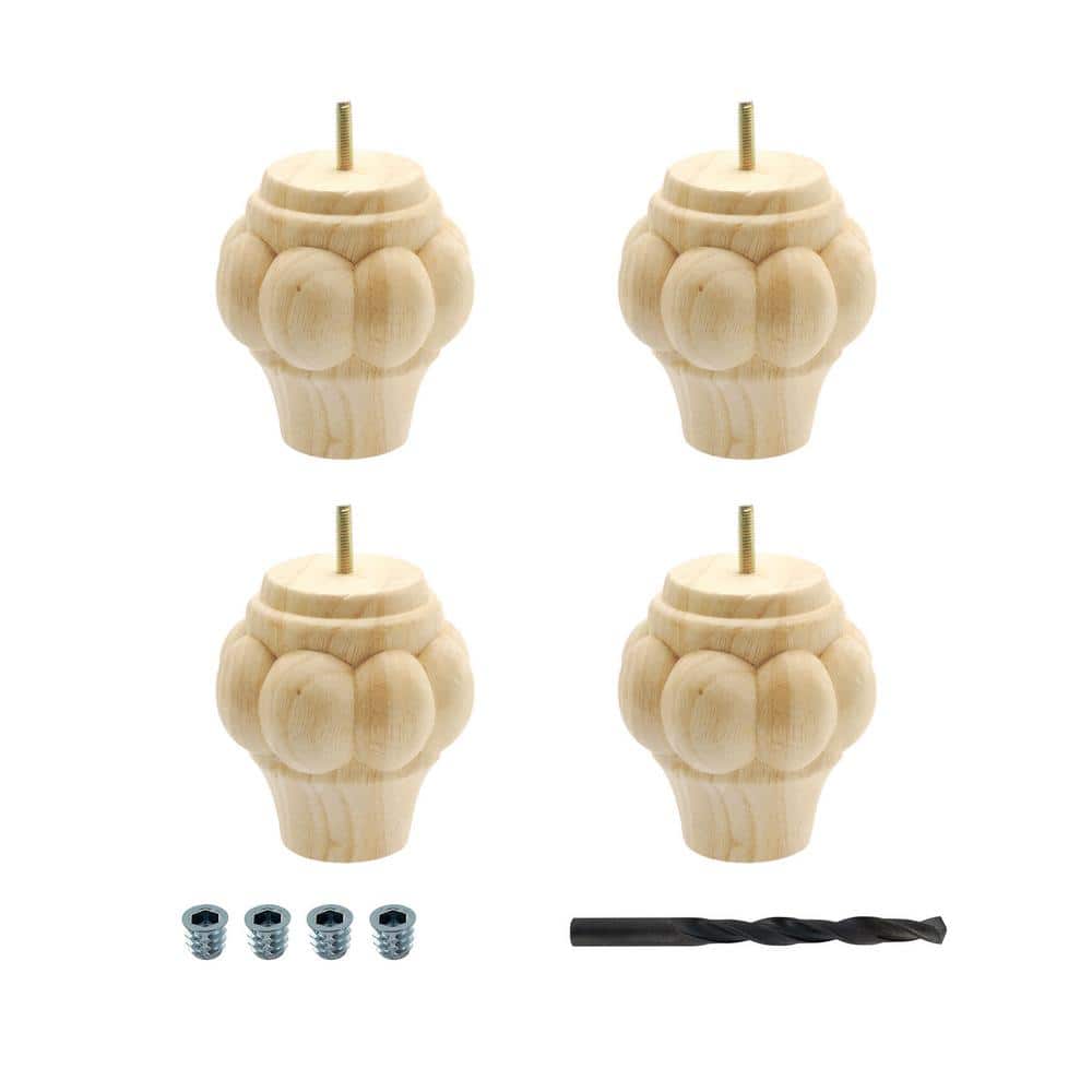 5 in. x 4-1/2 in. Unfinished Solid Hardwood Round Sofa Leg (4-Pack) - Hercitys