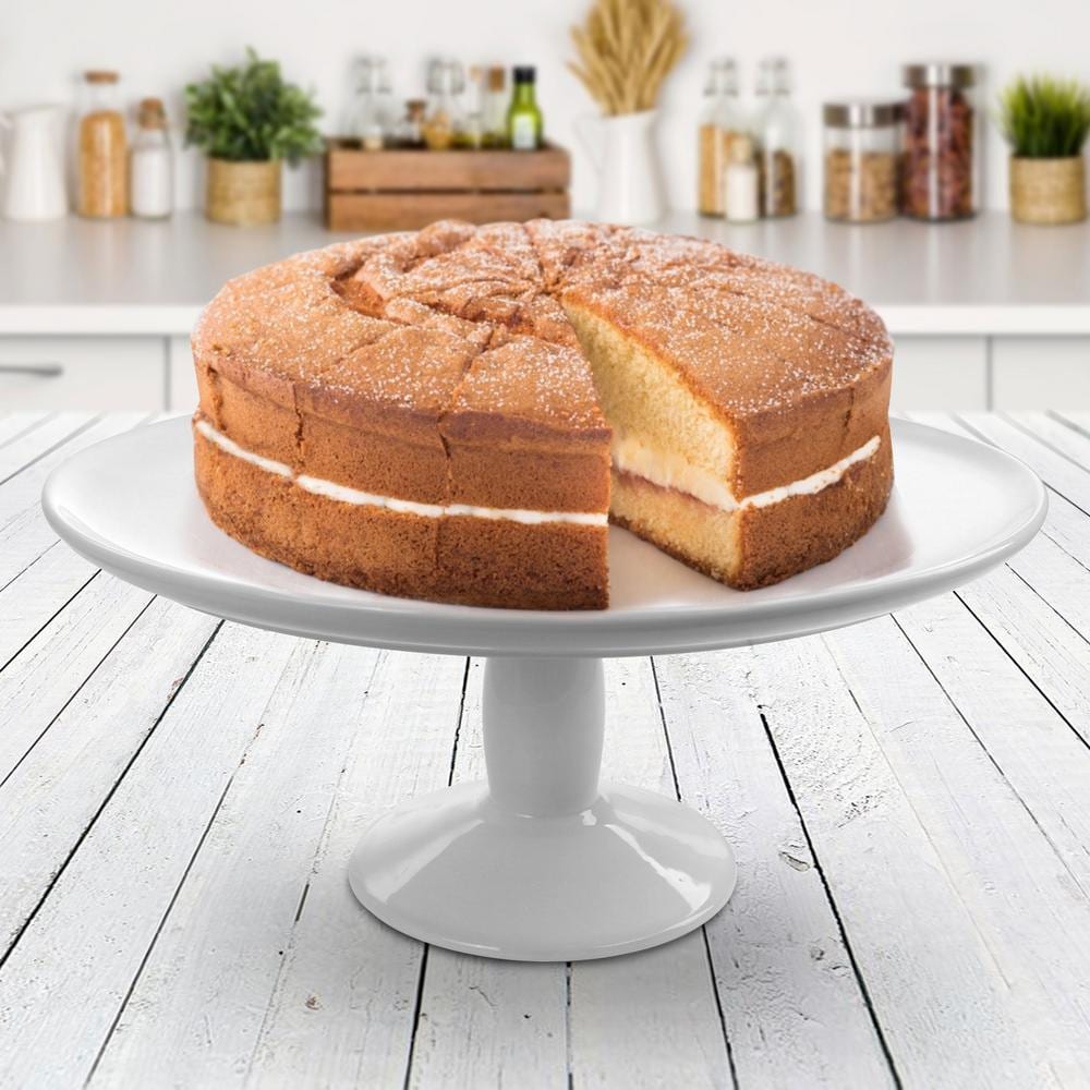 12 Inch 1-Tier White Fine Ceramic Cake Stand - Hercitys