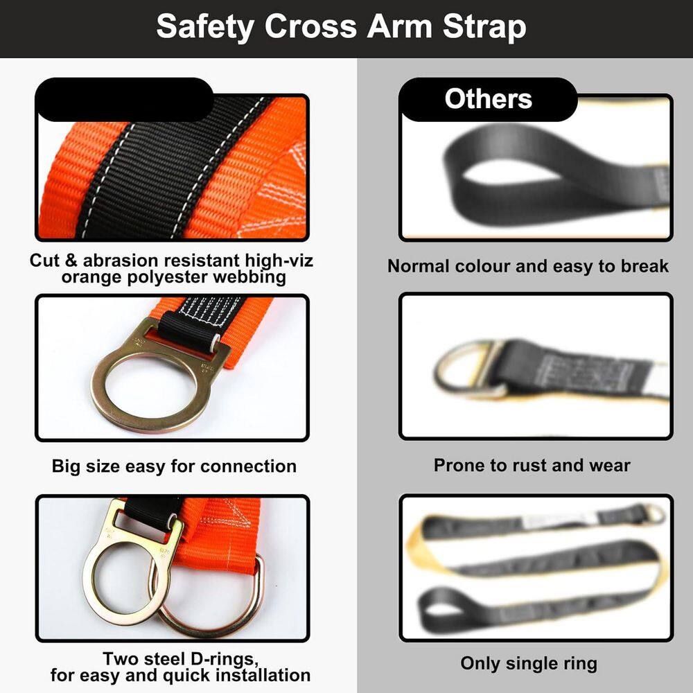3 ft. Double Steel D-Ring Safety Strap Cross Arm Strap Fall Protection Beam Strap OSHA ANSI Compliant High Capacity - Hercitys
