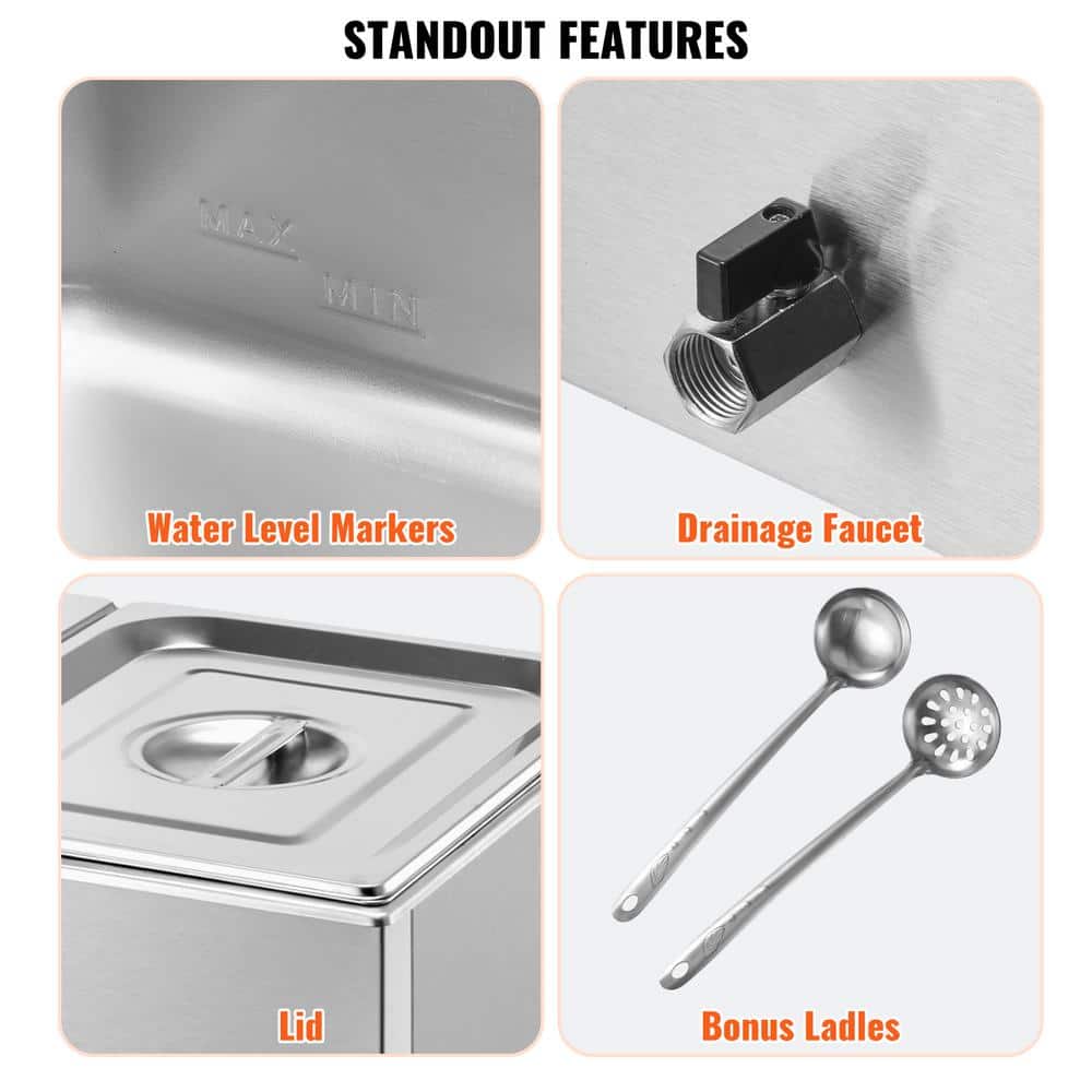 2-Pan Commercial Food Warmer, 18 qt. Electric Steam Table, 1200-Watt Bain Marie with Temperature Control Stainless Steel - Hercitys
