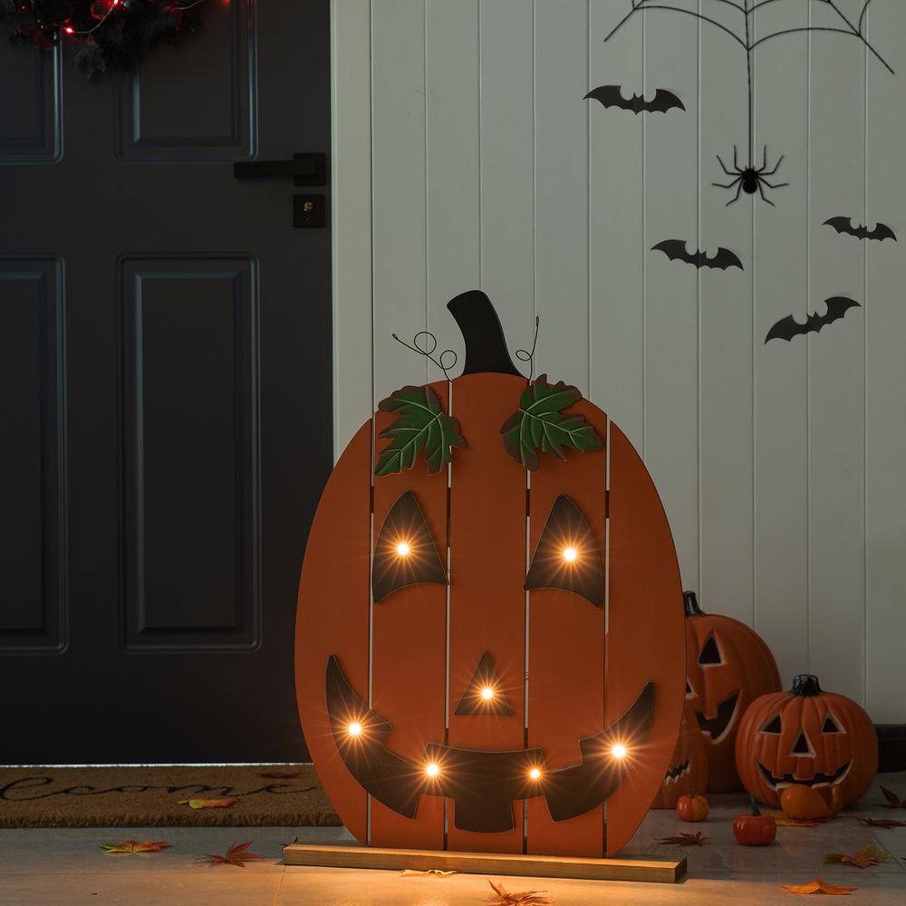 30 in. H Lighted Wooden Pumpkin Porch Decor - Hercitys