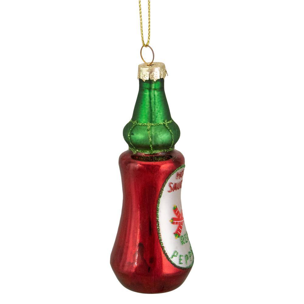 4 in. Red and Green Glass Bottle of Hot Sauce Christmas Ornament - Hercitys