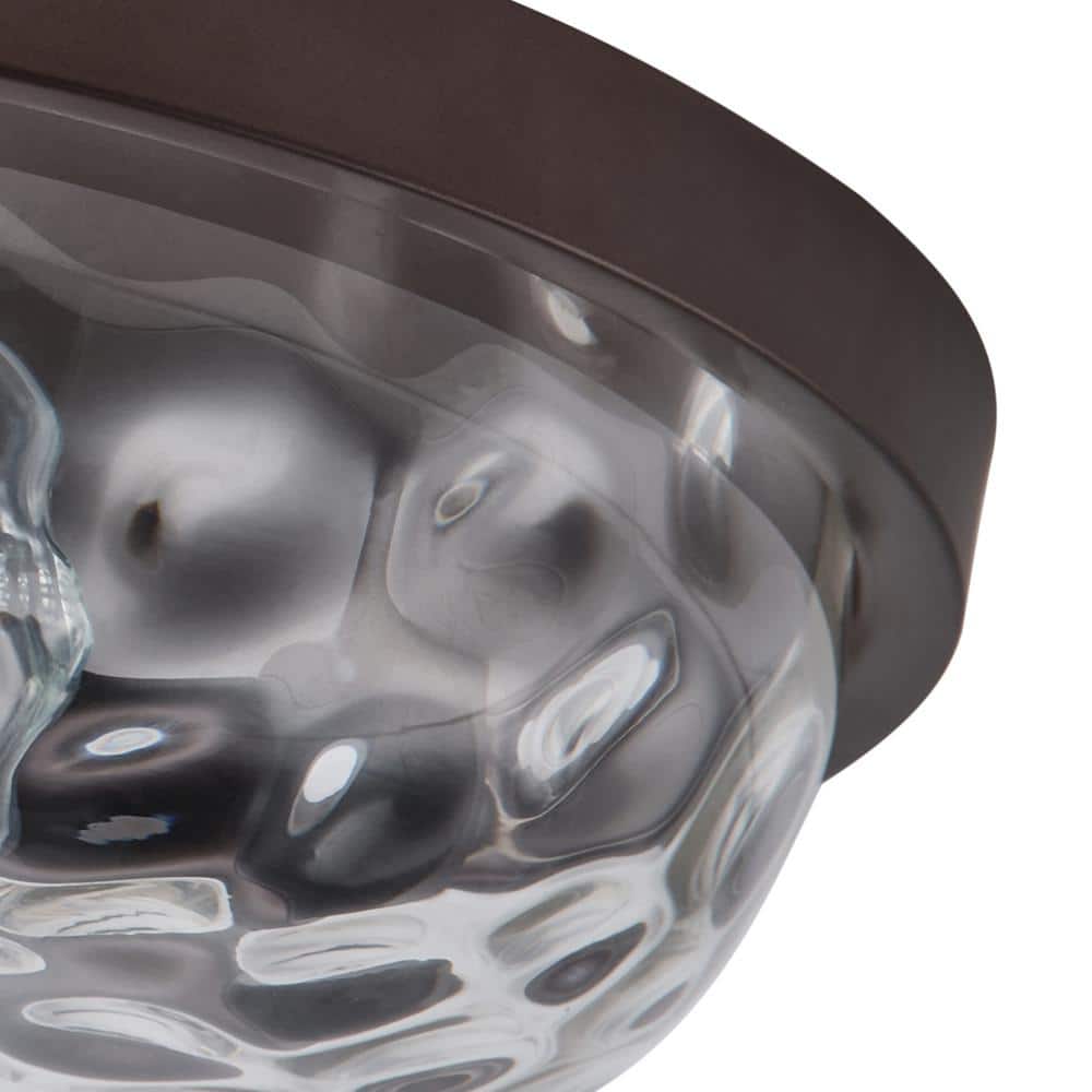 12.99 in. 2-Light Farmhouse Oil Rubbed Bronze Flush Mount Ceiling Light Fixture with Water Ripple Glass Shade - Hercitys