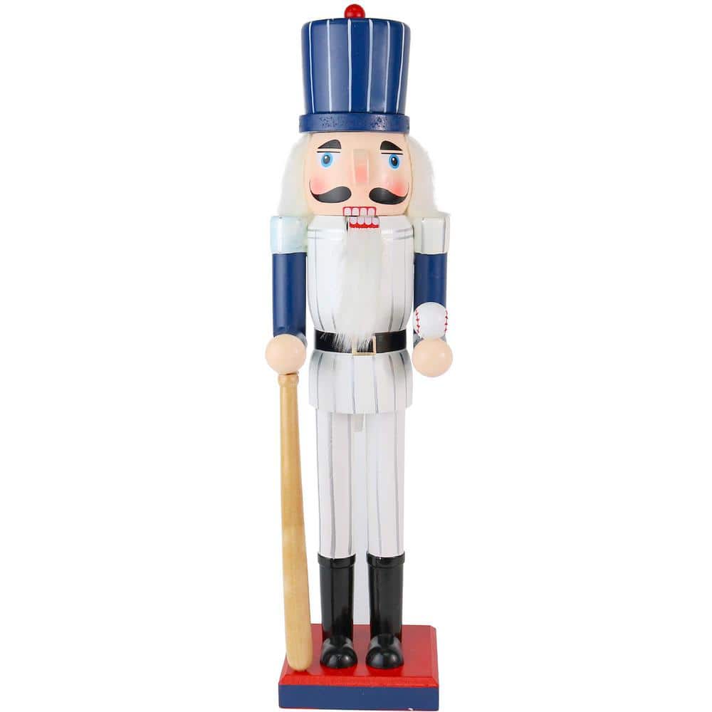 15 in. Wooden Baseball Nutcracker – Baseball Player with White Pin Stripe Uniform and Bat Holiday Decor Nutcracker - Hercitys