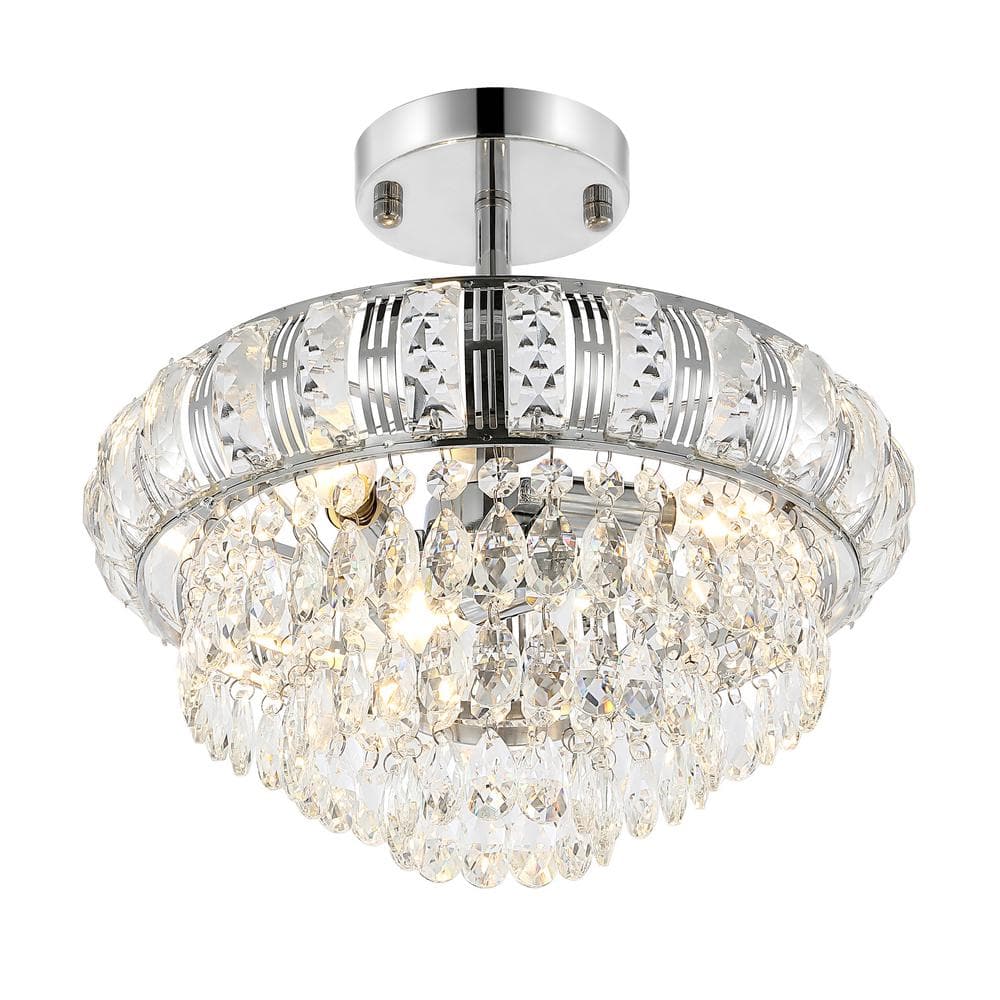 11.6 in. 3-Light Chrome Glam Crystal Semi-Flush Mount Chandelier - Hercitys