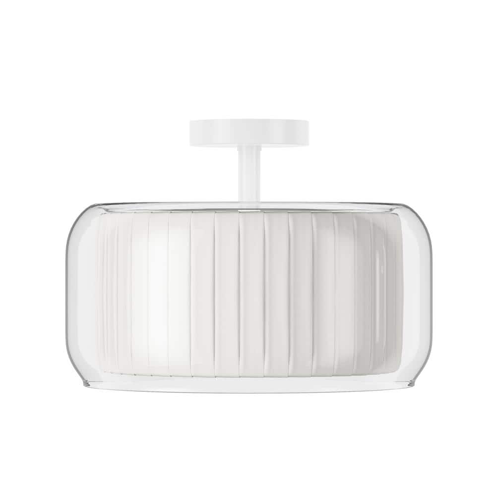14.96 in. 3-Light White Semi Flush Mount Drum Light Modern Close to Ceiling Lamps with Double Fabric and Glass Shade - Hercitys