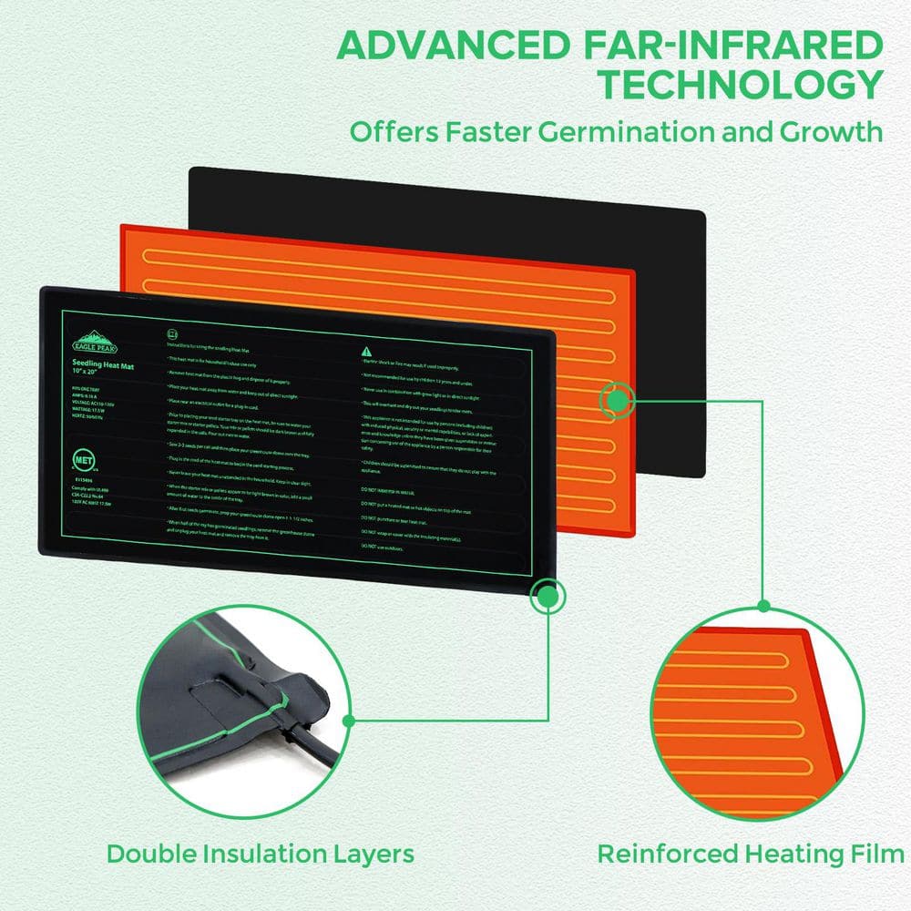 10 in. x 20 in. Durable Waterproof Seedling Heat Mat (2-Pack) - Hercitys