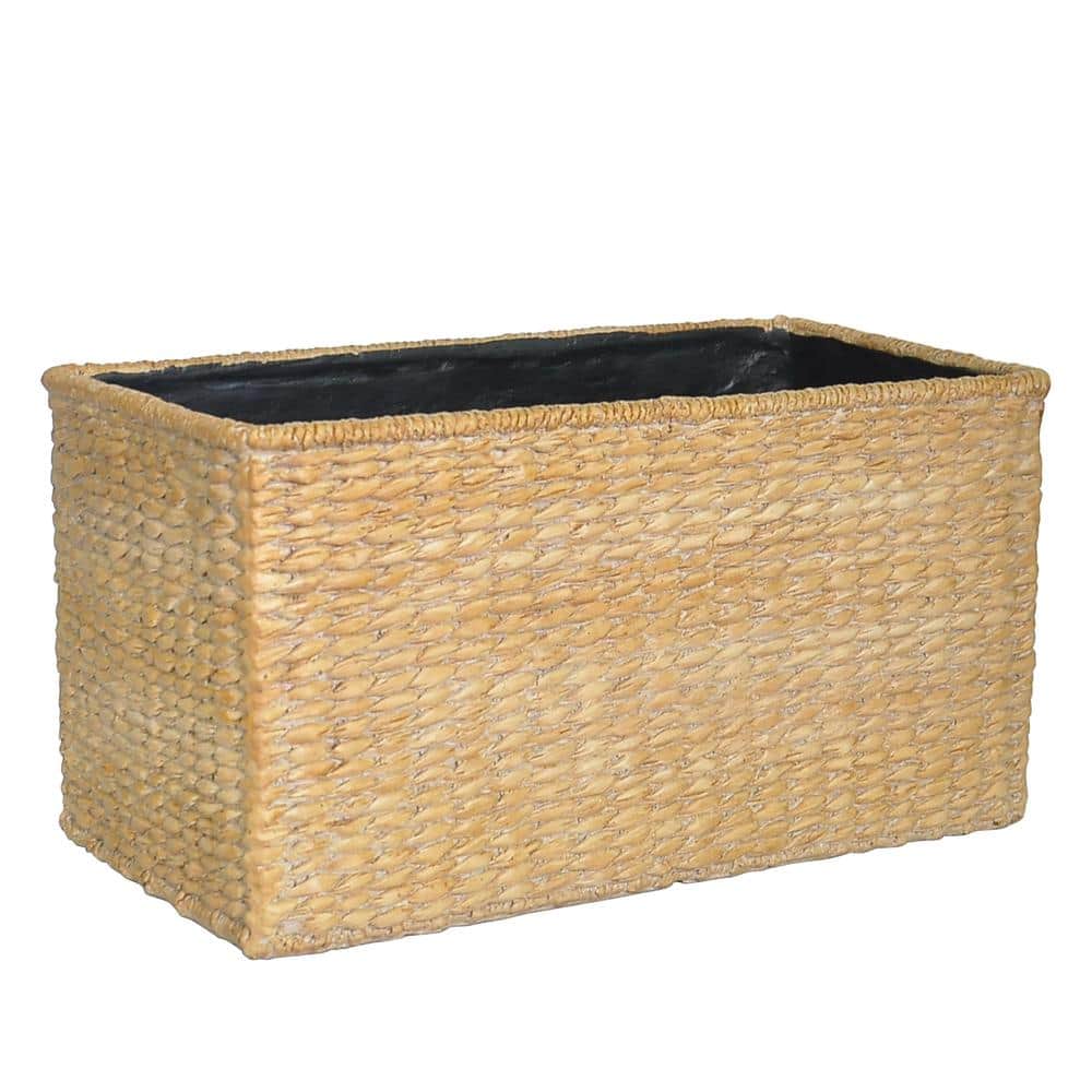 10.5 in. L x 19.5 in. W x 10.25 in. H Rectangular Composite Faux Woven Basket White Wash Beige Troughs - Hercitys