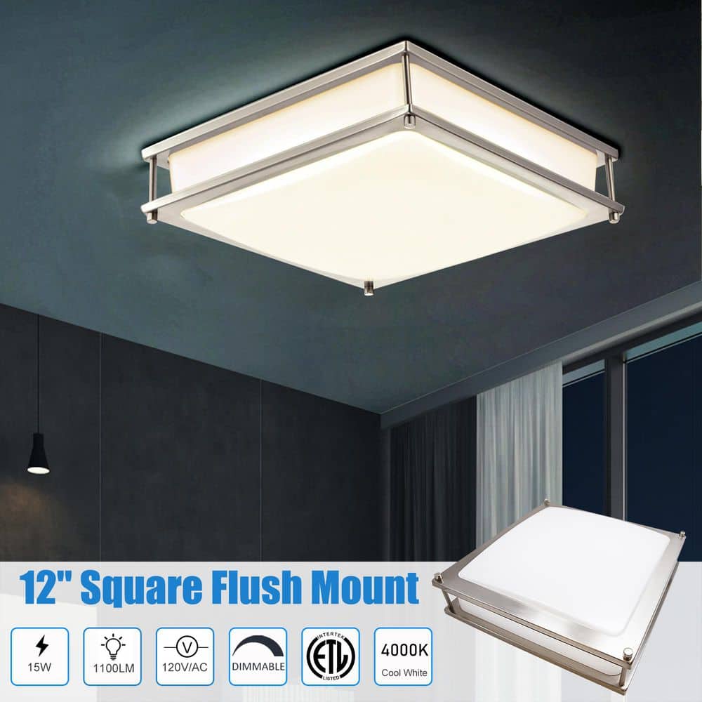 12 in. Oil Rubbed Matte Grey Dimmable Square LED 4000K Cool White Flush Mount Ceiling Light - Hercitys