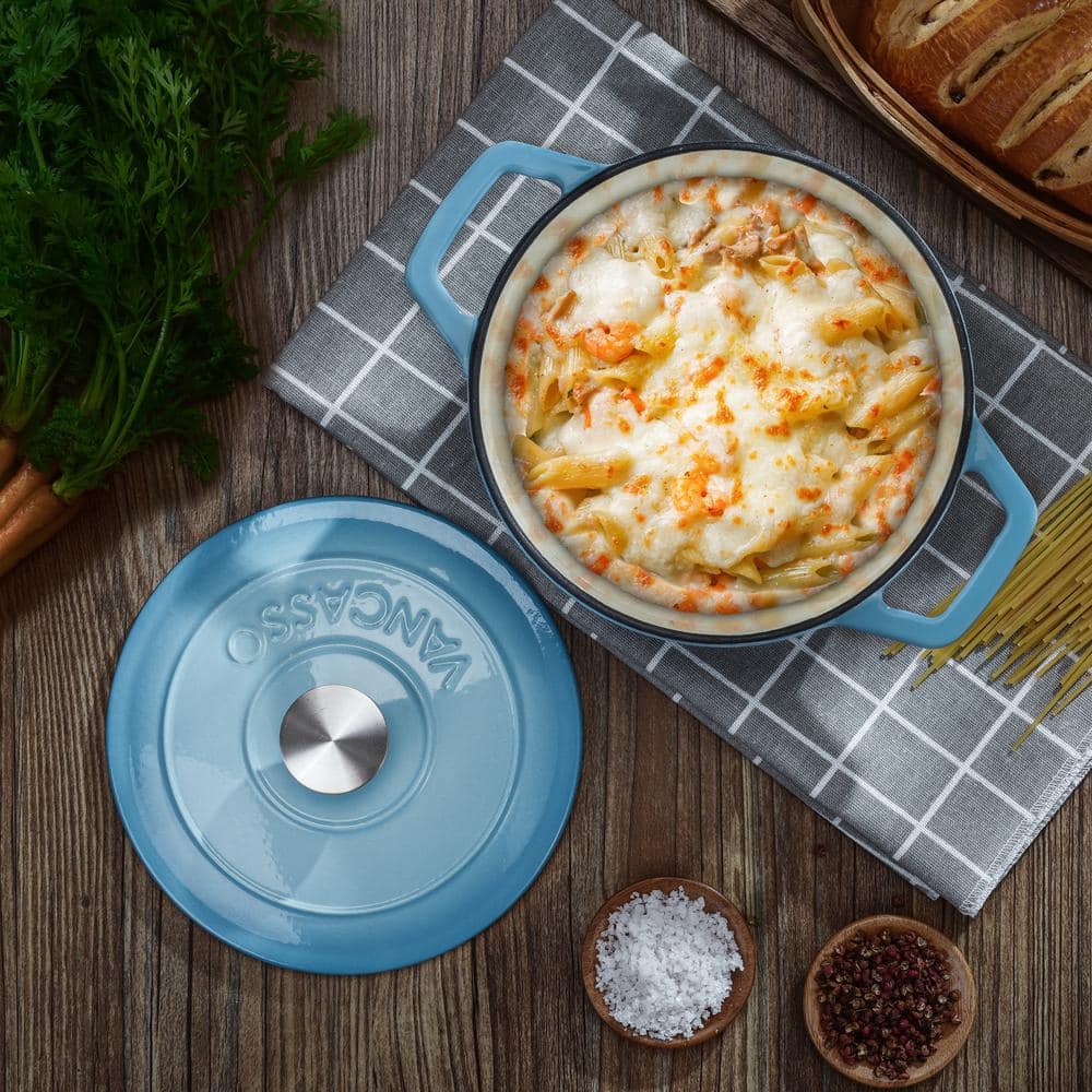 5 qt. Non-Stick Cast Iron Round Dutch Oven in Light Blue with Lid - Hercitys