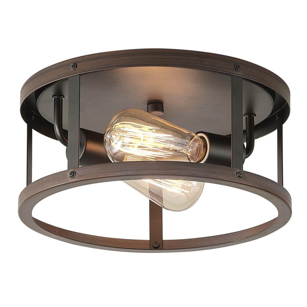 11.4 in. 2-Light Farmhouse Oil Rubbed Bronze Flush Mount Ceiling Lighting Fixtures - Hercitys