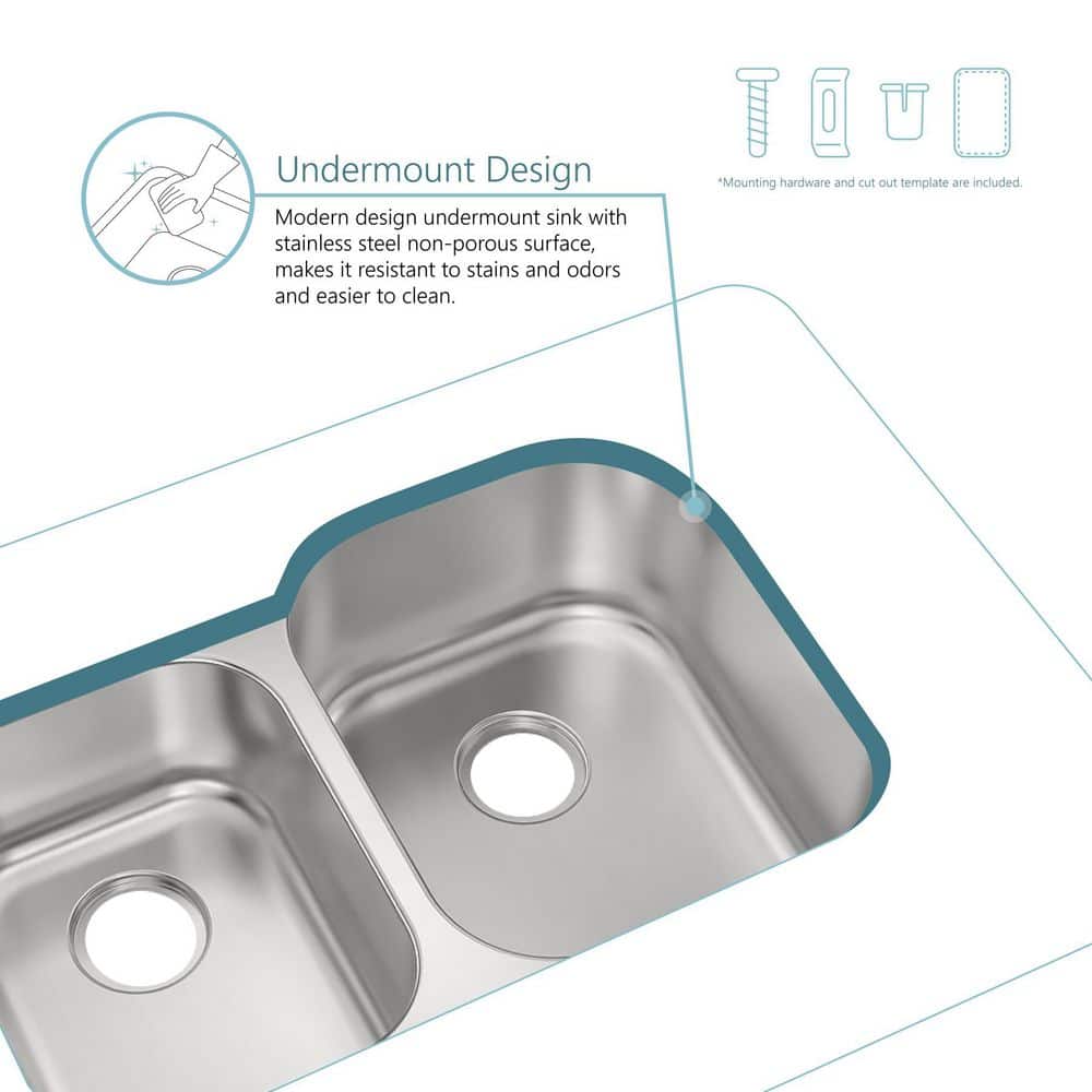 31.5 in. 60/40 Undermount Double Bowl 18 Gauge Stainless Steel Kitchen Sink - Hercitys