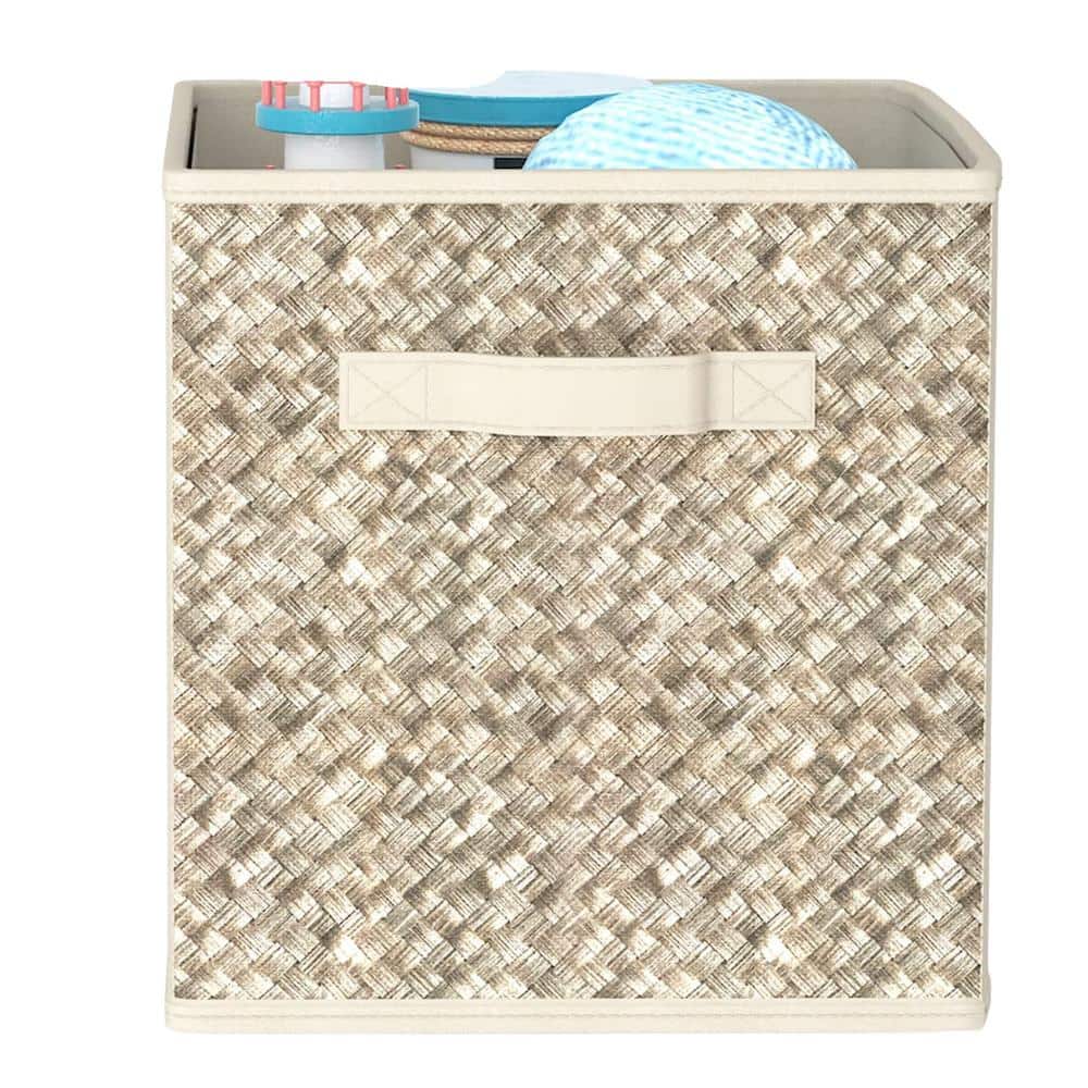 0.048 Gal. Fabric Foldable Storage Cubes, Boxes for Organizing Closet Bins, Antique Yellow Woven Rope Deck Box - Hercitys