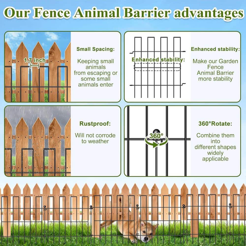 25 Pack No Dig Garden Fence Animal Barrier 27 ft. Rustproof 17 in. H 1.25 in. Spike Spacing Dog Digging Prevention - Hercitys