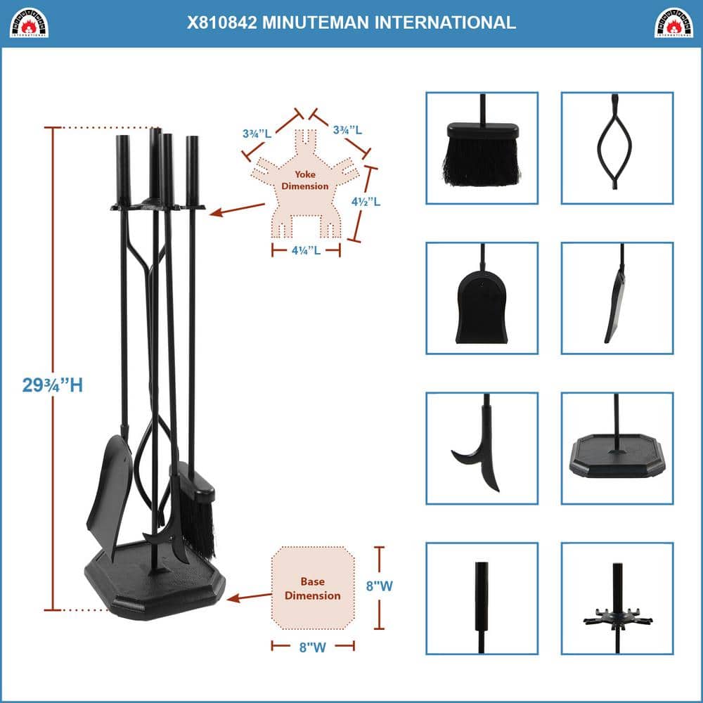 29.5 in. Tall 5-Piece Black Neoclassic Fireplace Tool Set with Square Base - Hercitys