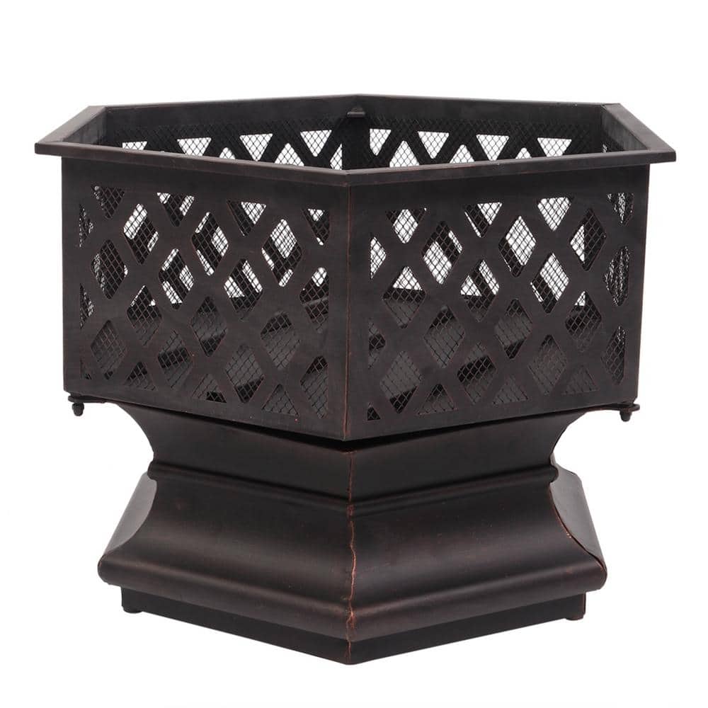 22 in. W x 22.6 in. H Outdoor Hexagonal Iron Wood Burning Cupreous Fire Pit - Hercitys