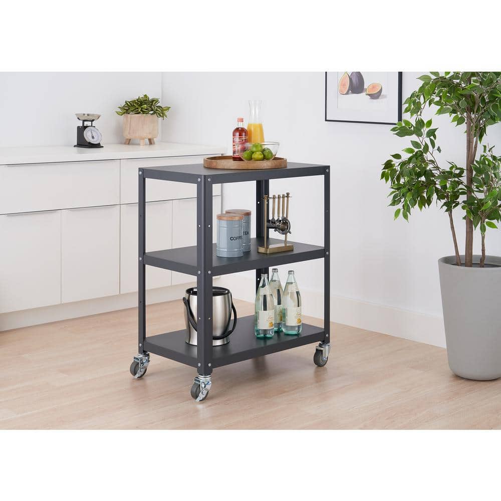 3-Tier Metal Utility Cart with Wheels in Dark Gray - Hercitys