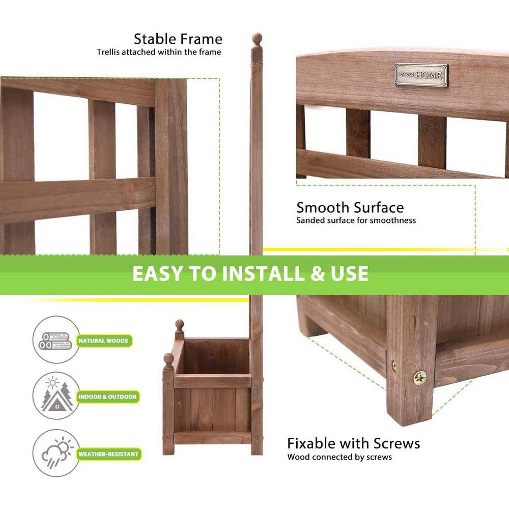 48 in. H Fir Wood Free-Standing Planter Raised Bed with Trellis - Hercitys
