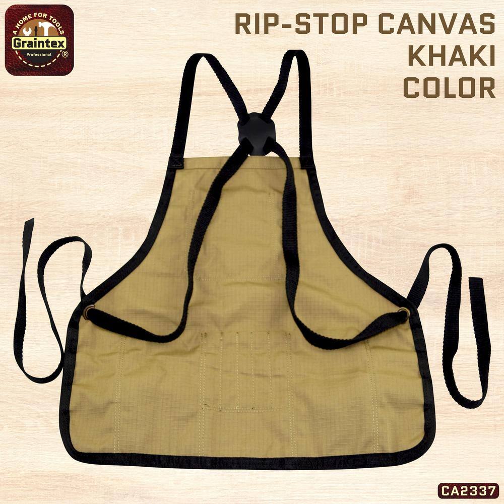 16-Pocket Rip-Stop Canvas Khaki Bib Apron - Hercitys
