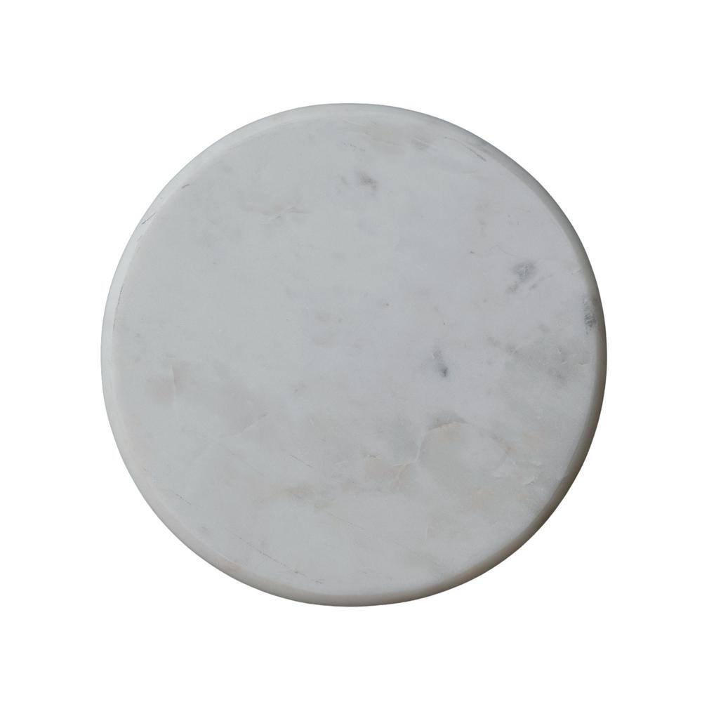 1-Tier White and Brown Round Marble and Wood Cake Stand - Hercitys