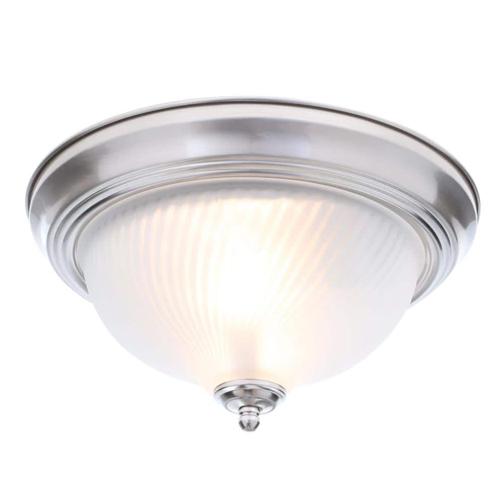11 in. 2-Light Brushed Nickel Flush Mount with Frosted Swirl Glass Shade - Hercitys