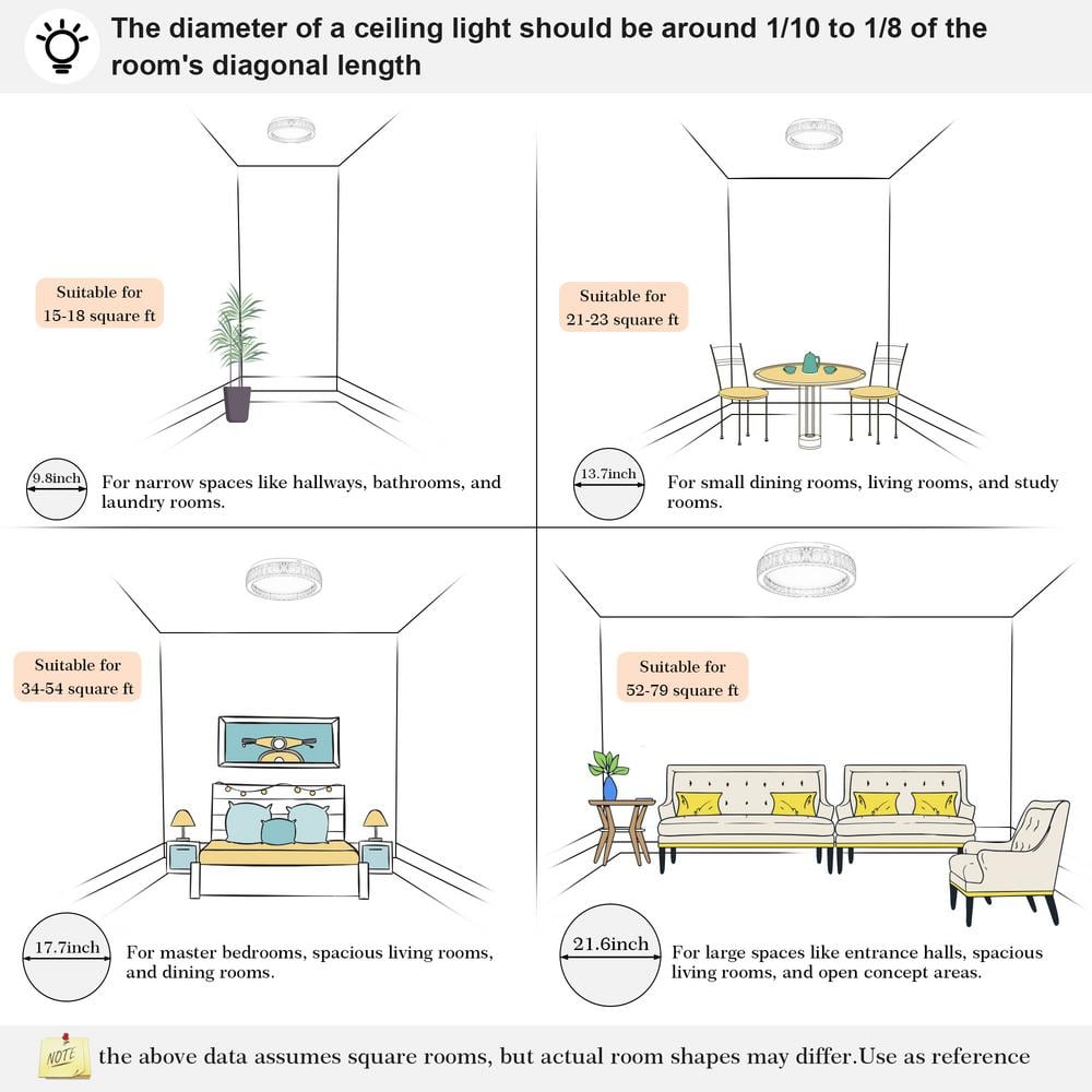 21.6 in. 1-Light Modern Crystal Chrome LED Flush Mount Ceiling Light - Hercitys