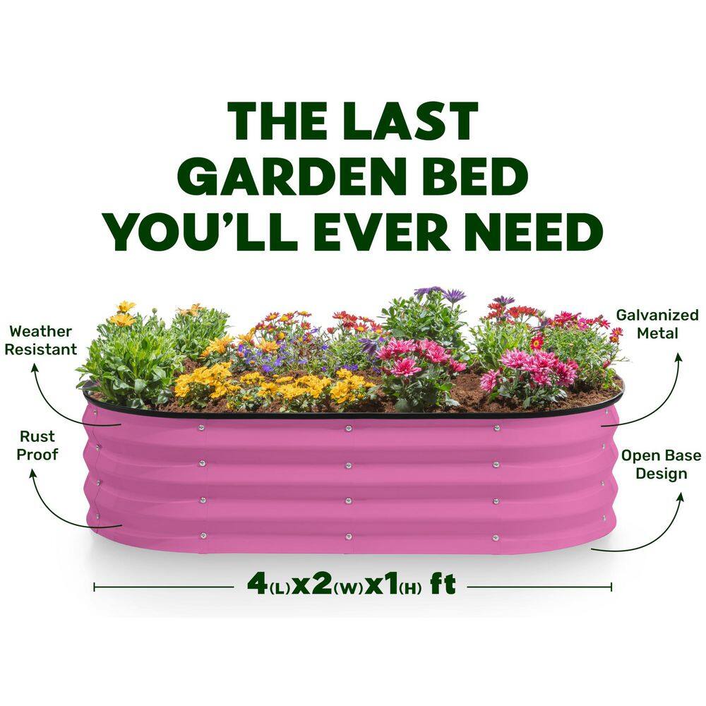 48 in. D x 24 in. W x 12 in. H Pink Large Metal Garden Box Raised Garden Beds - Hercitys