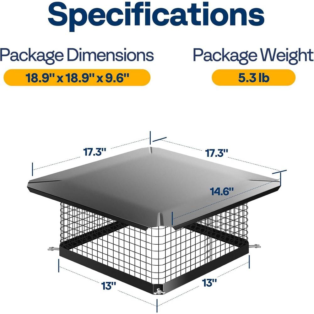13 in. x 13 in. Square Galvanized Steel Chimney Cap with Single Bolt-on - Hercitys