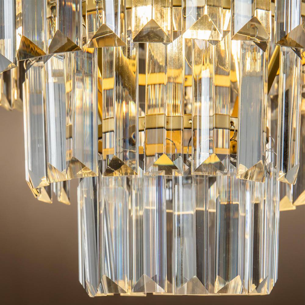 3-Light 13 in. Tiered Gold Mini Flush Mount With Clear Crystals - Hercitys