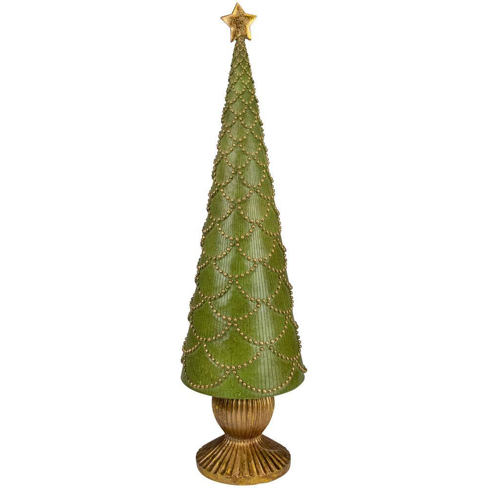 23 .5 in. Green Christmas Tree Cone on Pedestal with Star Topper Table Top Decor - Hercitys