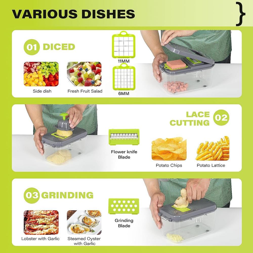 22-in-1 Food Vegetable Chopper with Container Dicers Cutter Multi Kitchen Tool with Lemon Squeezer -13 Blades - Hercitys