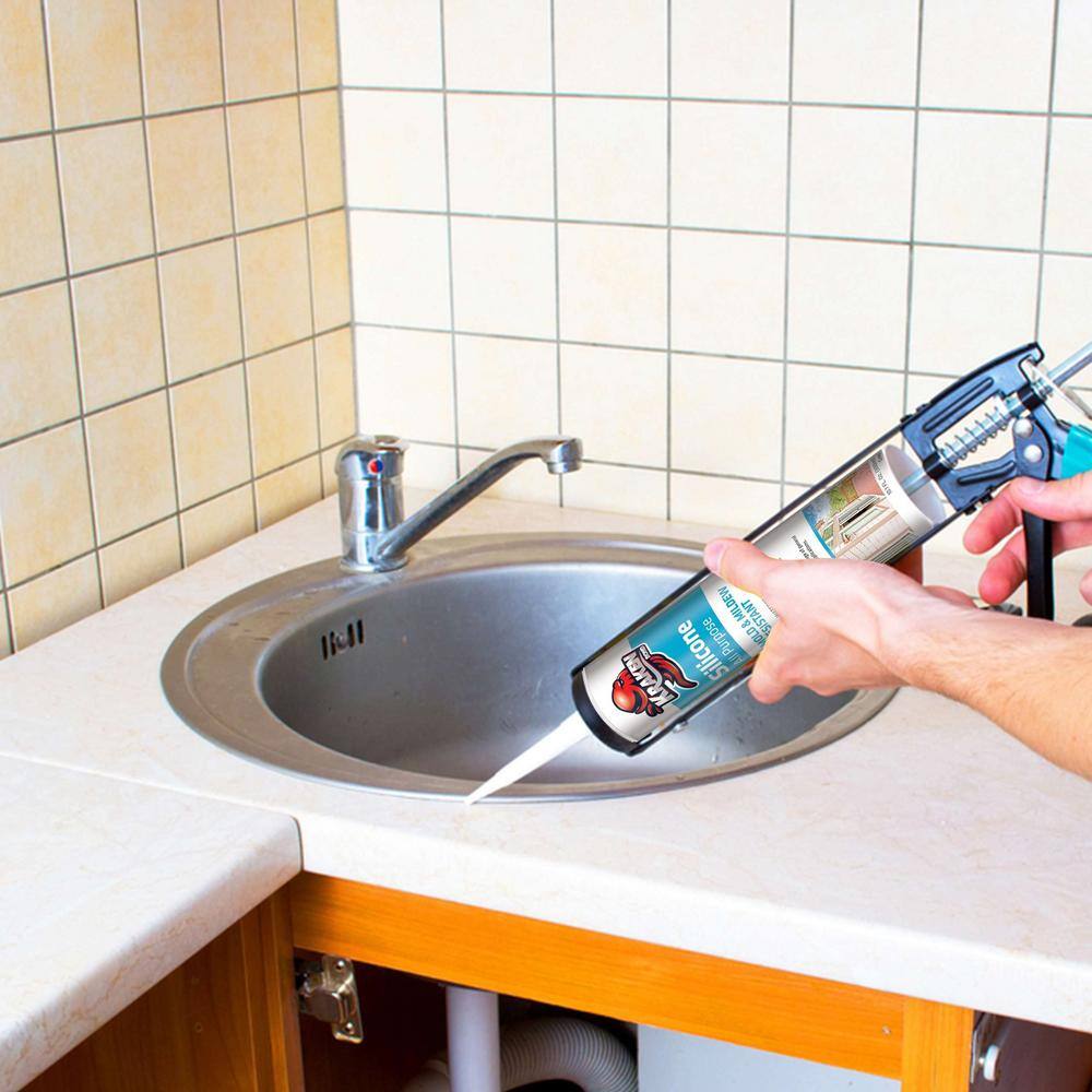 12 fl. Oz. Silicone Caulk Clear Silicone Sealant Waterproof, Countertop Flexible Kitchen Sink Sealant, 12-Pack - Hercitys