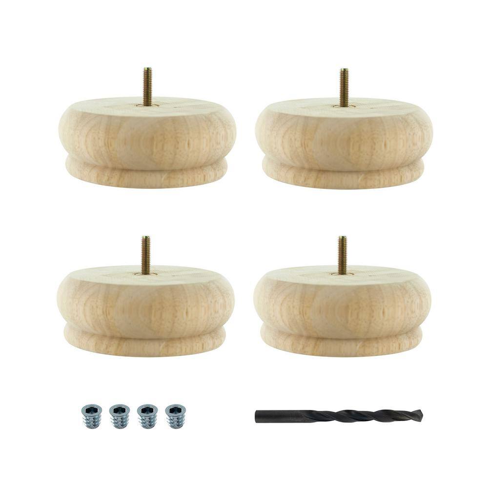 2 in. x 5-1/2 in. Unfinished Solid Hardwood Round Bun Foot (4-Pack) - Hercitys