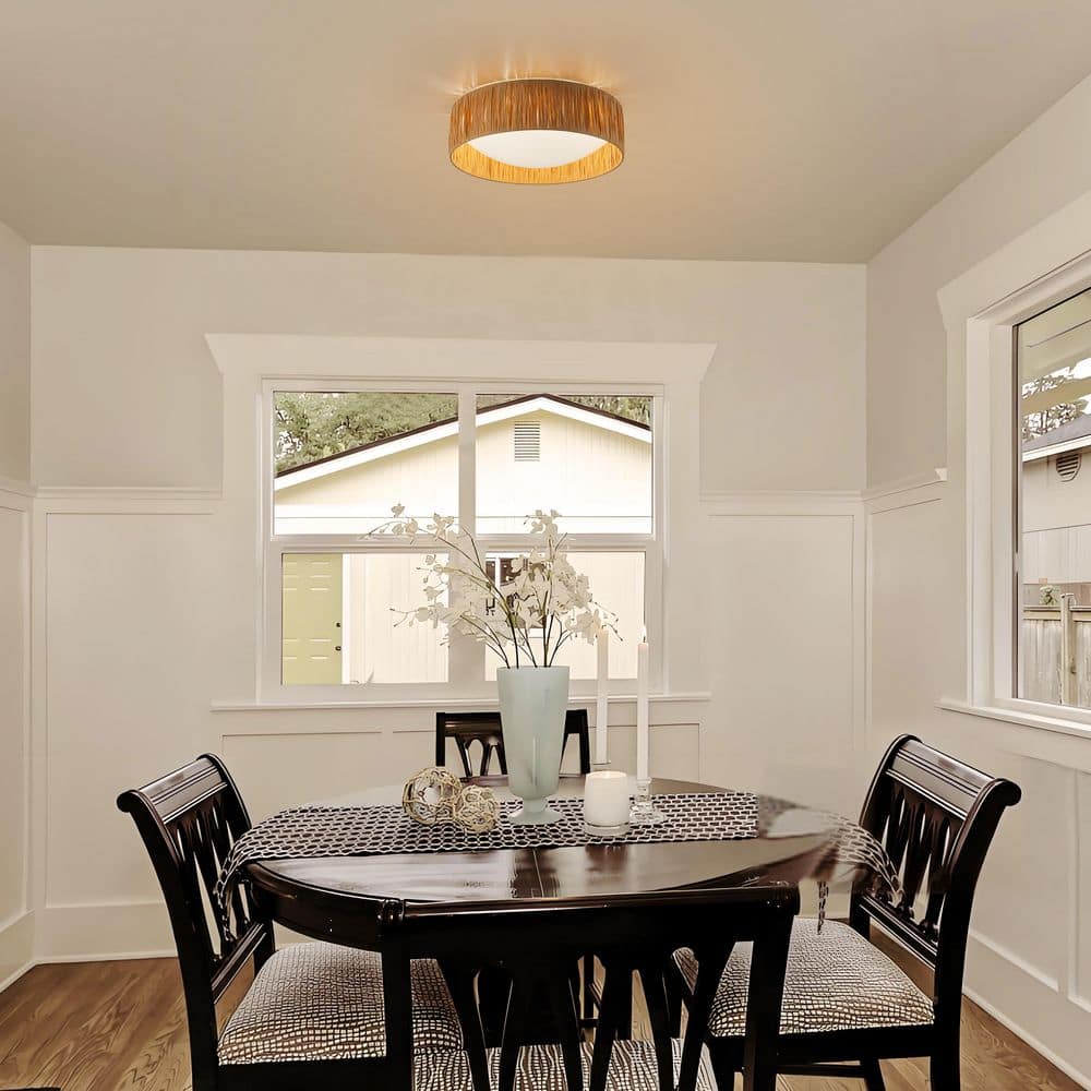 14.25 in. Farmhouse 3CCT LED Flush Mount Ceiling Light with Paper Rope Shade - Hercitys